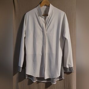 ADAY Something Borrowed Ivory Snap Button Down with Black Striped Accents Size L